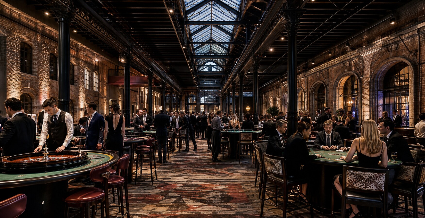 The full Casino floor beneath the mill's iron roof structure