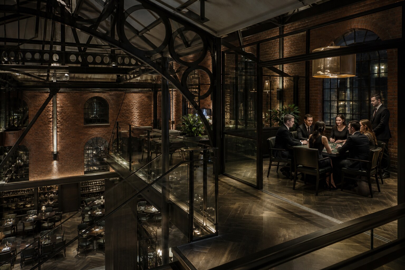 Private Casino tables on the iron mezzanine